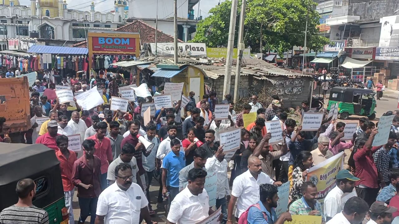 Mass protest condemning the destruction of ancient Tamil temple ...