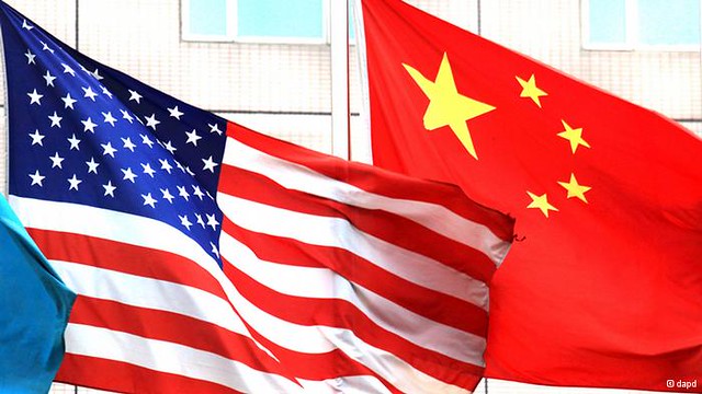 US flag and Chinese Flag beside each other